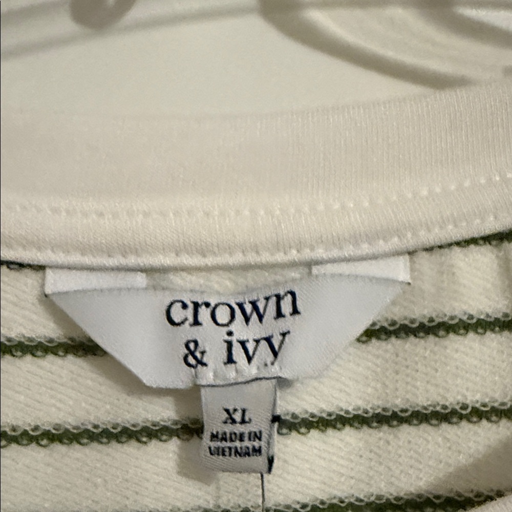 Crown & Ivy Olive Green and White Striped Blouse - Picture 3 of 6